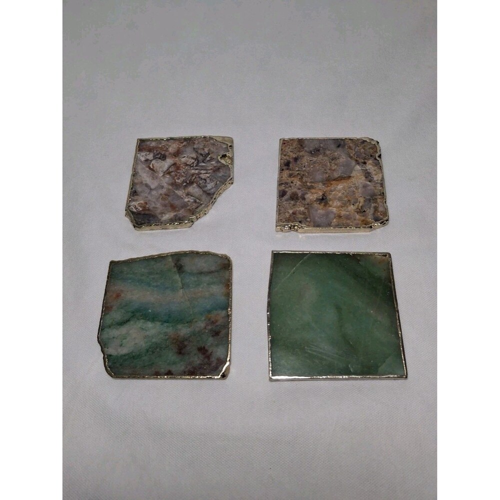 Anthropologie Gilded Agate Coaster Set of 4 Multicolor 3.5" - 4.5"